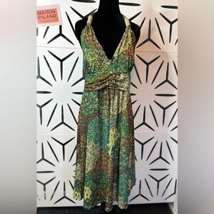 Claudia Richard Resort Halter Midi Dress Multi Green Women’s Size L